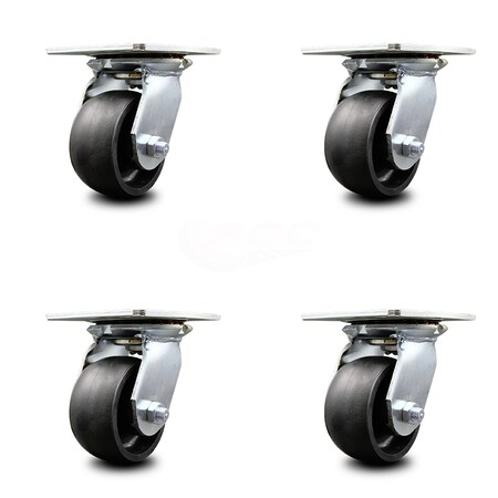 Service Caster 4 Inch Heavy Duty Glass Filled Nylon Caster Set with Roller Bearings, 4PK SCC-35S420-GFNR-4